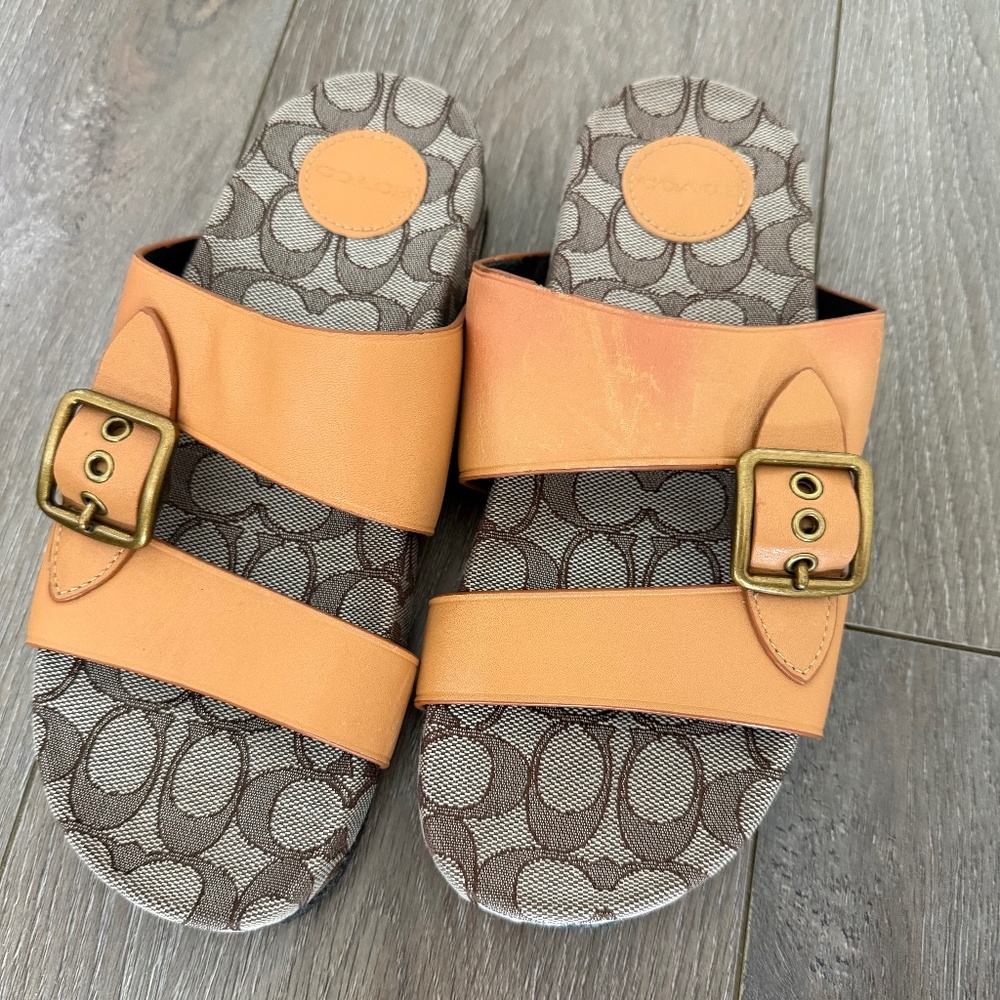 Coach Orange/oak sandals- never worn